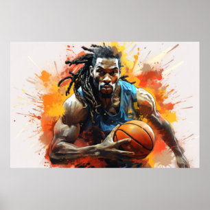 Basketball Action Sport Painting Abstract Art Deco Poster