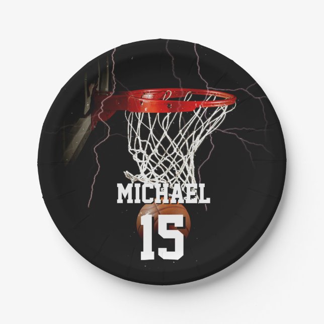Basketball Add Your Name & Number Paper Plate (Front)