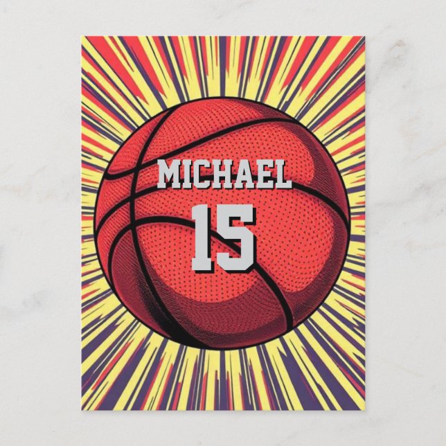 Basketball Add Your Name & Number Pop Art Postcard (Front)