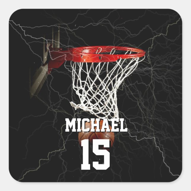 Basketball Add Your Name & Number Pop Art Square Sticker (Front)