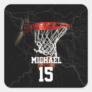Basketball Add Your Name & Number Pop Art Square Sticker