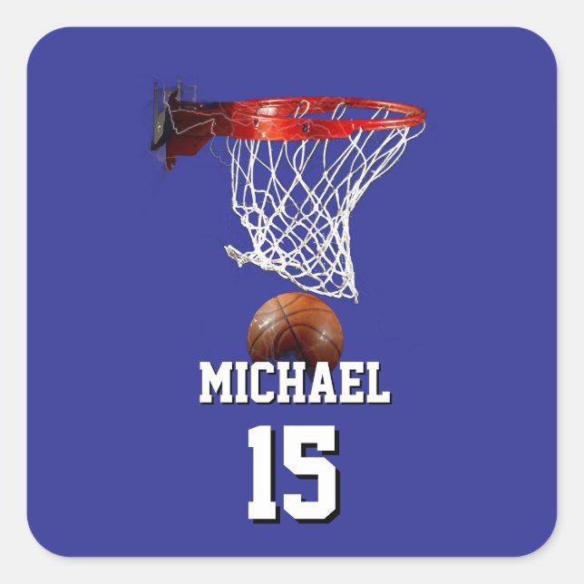Basketball Add Your Name & Number Pop Art Square Sticker (Front)