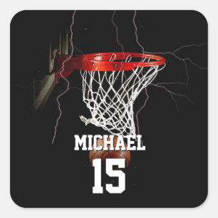 Basketball Add Your Name & Number Square Sticker
