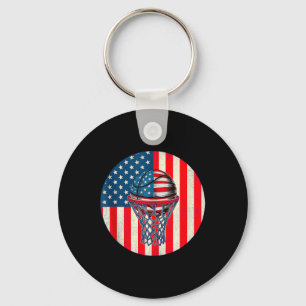 Basketball American Flag 4th Of July Usa Patriotic Key Ring