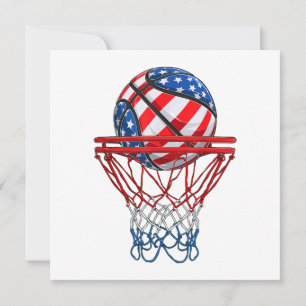 Basketball American Patriotic 4th Of July US Flag Invitation