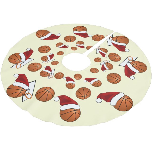 Basketball and Hoop Christmas Brushed Polyester Tree Skirt (Angled)