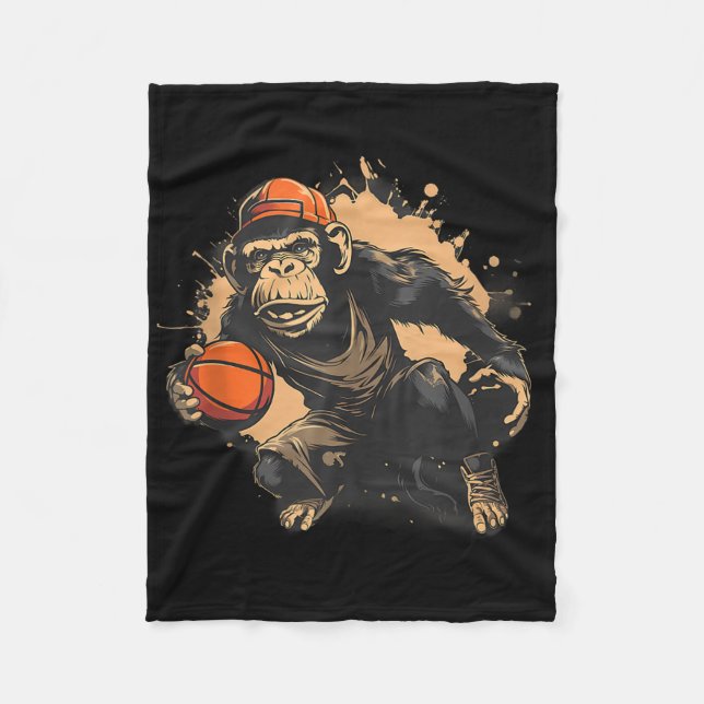 Basketball Animal Art Nature Basketball Hoop Monke Fleece Blanket (Front)