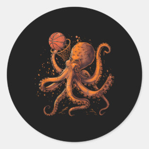 Basketball Animal Art Octopus Basketball Lover Dra Classic Round Sticker