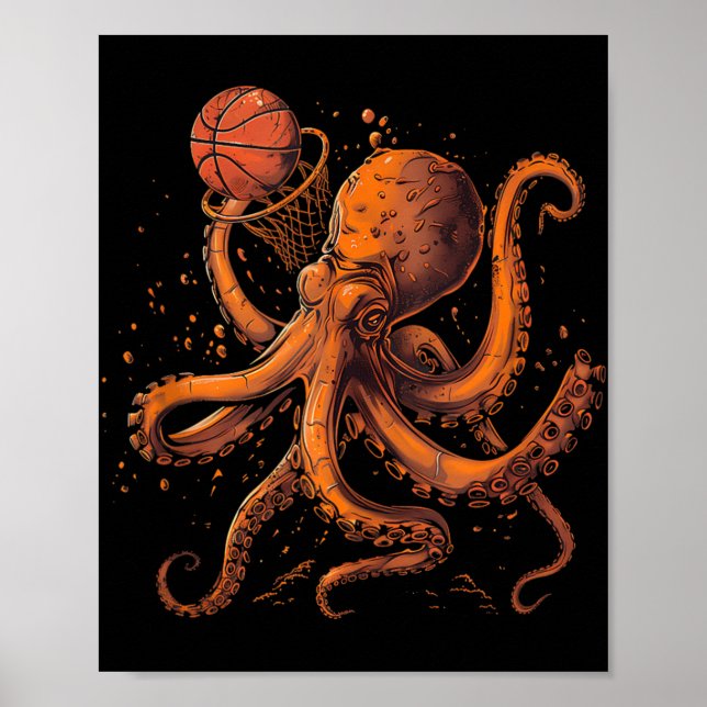 Basketball Animal Art Octopus Basketball Lover Dra Poster (Front)