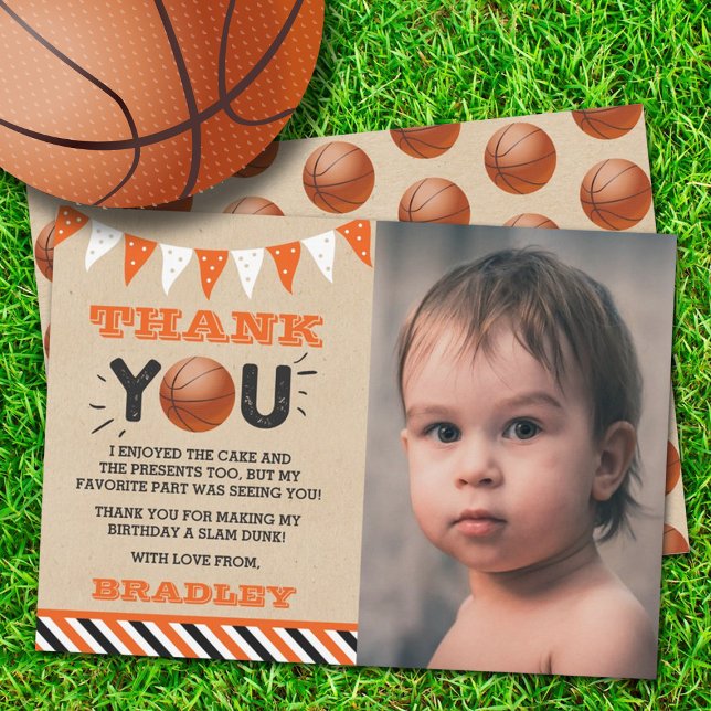 Basketball Any Age Birthday Photo  Thank You Card (Creator Uploaded)