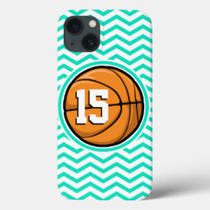 Basketball; Aqua Green Chevron iPhone 13 Case