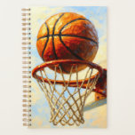 Basketball Art Notebook - Sports Design Journal Planner<br><div class="desc">Transform your note-taking experience with this eye-catching basketball notebook. Featuring vibrant artwork of a basketball and hoop in rich, energetic colors, this journal is perfect for students, athletes, coaches, and basketball enthusiasts who want to showcase their passion for the game. Premium Quality You Can Trust Built to last with durable...</div>