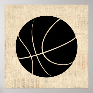Basketball Art Vintage Beige Script Paper Style Poster