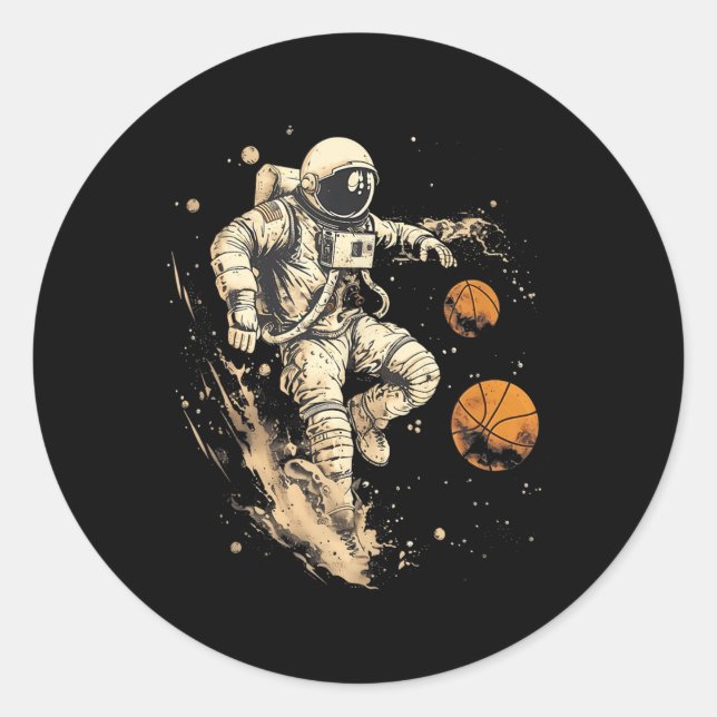 Basketball Artwork Astronaut Bball Player Splash D Classic Round Sticker (Front)