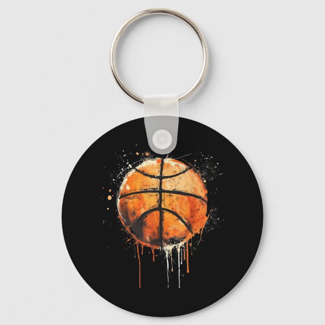 Basketball Artwork Basketball Hoop Colourful Water Key Ring (Front)