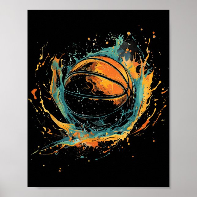 Basketball Artwork Basketball Lover Watercolor Dra Poster (Front)