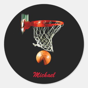 Basketball Artwork Your Name Black Red Classic Round Sticker