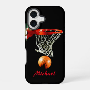 Basketball Artwork Your Name Black White Red iPhone 16 Case