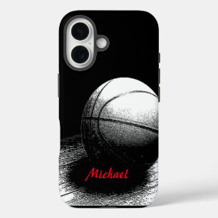 Basketball Artwork Your Name Black White Red iPhone 16 Case