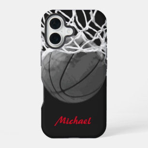 Basketball Artwork Your Name Black White Red iPhone 16 Case