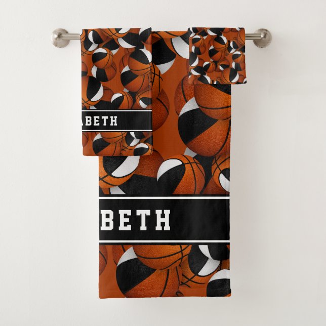 basketball athlete name sports team colours black bath towel set (Insitu)