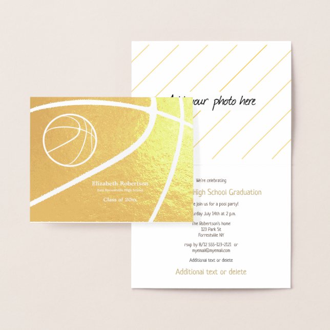Basketball athlete sports graduation party gold foil card (Display)