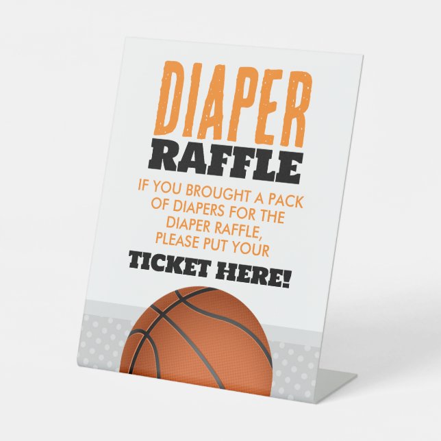 Basketball Baby Shower Diaper Raffle Pedestal Sign (Front)