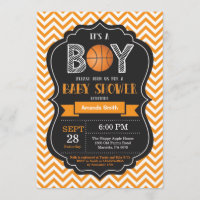 Basketball Baby Shower Invitation Orange Chevron