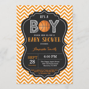 Basketball Baby Shower Invitation Orange Chevron