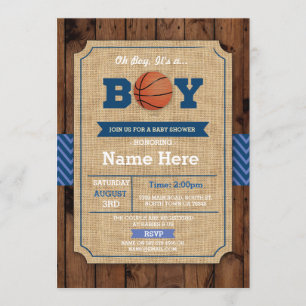 Basketball Baby Shower Oh Boy Blue Wood Invite