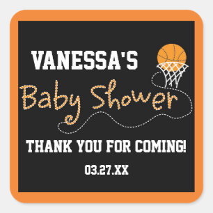 BASKETBALL BABY SHOWER TYPOGRAPHY Sticker Label