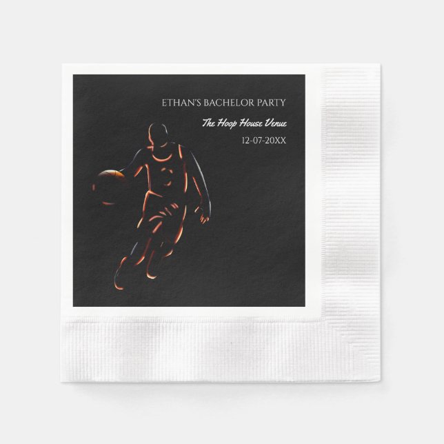 Basketball bachelor / birthday party Orange Black Napkin (Front)