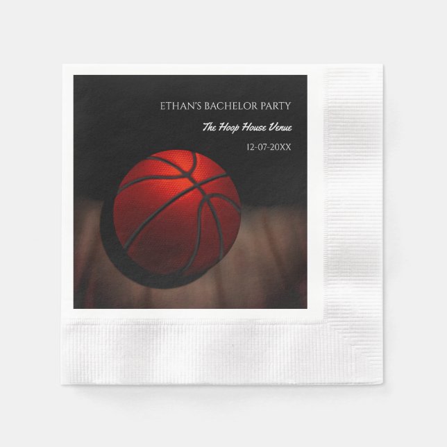 Basketball bachelor / birthday party Orange Black Napkin (Front)