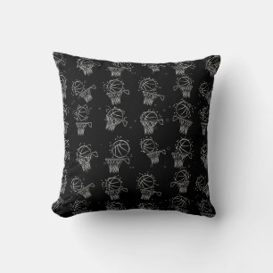 Basketball - Ball and Hoop Pattern on Black Backgr Cushion