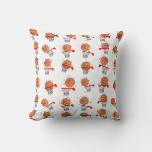 Basketball - Ball and Hoop Pattern on White Backgr Cushion