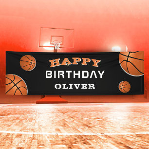 Basketball Ball Black Sports Birthday Party Banner
