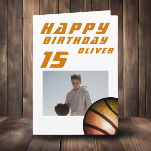 Basketball Ball Boy Photo Happy Birthday Card