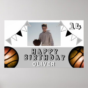 Basketball Ball Bunting Flags Photo Birthda Poster