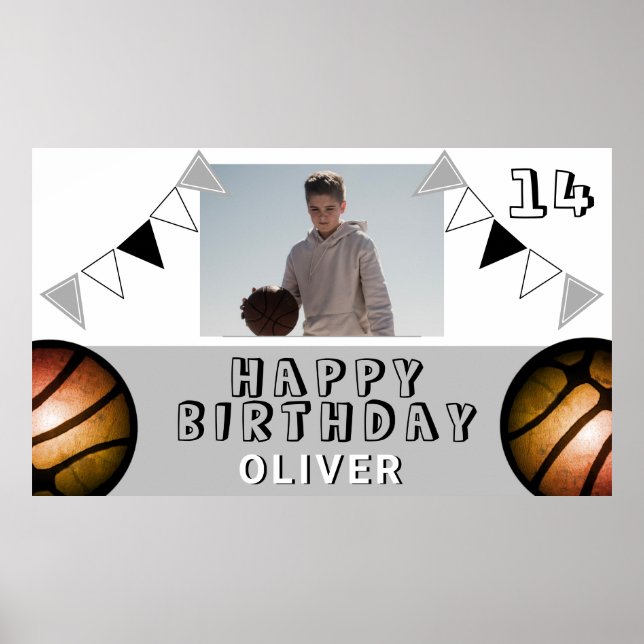 Basketball Ball Bunting Flags Photo Birthda Poster (Front)