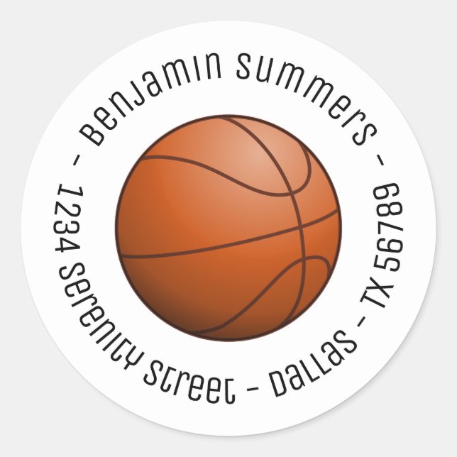 Basketball Ball Custom Text Classic Round Sticker (Front)