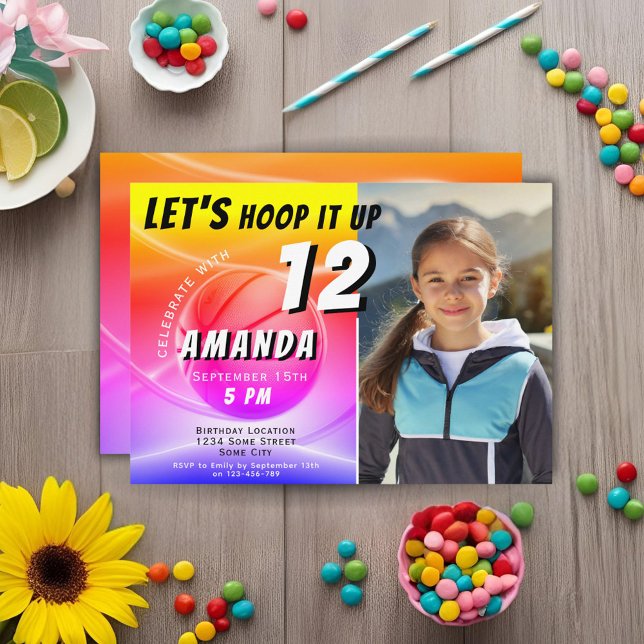 Basketball Ball Hoop it up Sports Photo Birthday  Invitation (Creator Uploaded)
