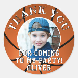 Basketball Ball Kids Photo Birthday Thank you Classic Round Sticker