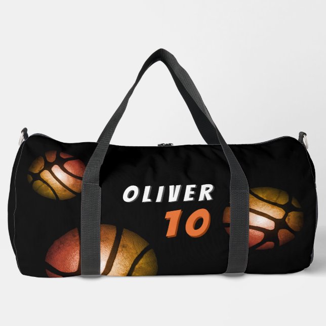 Basketball Ball Metallic Player Name Number Duffle Bag (Front)