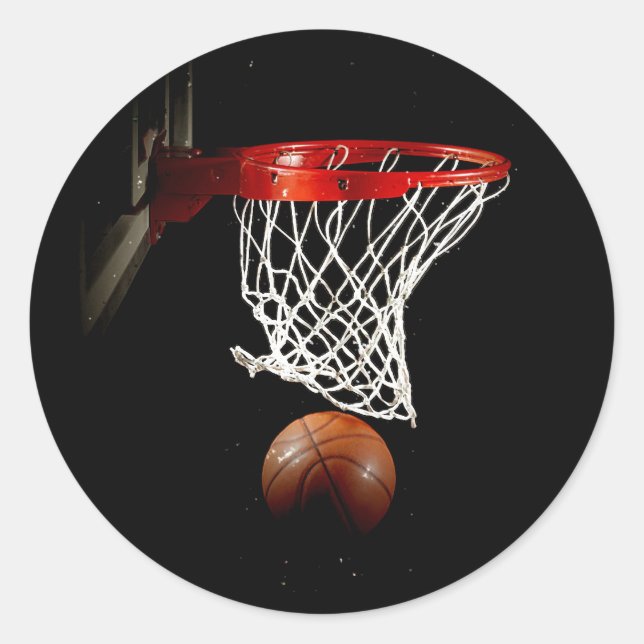 Basketball Ball & Net Classic Round Sticker (Front)