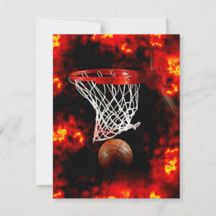 Basketball Ball, Net & Flames Invitations