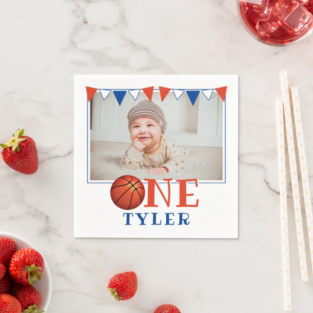 Basketball Ball ONE Photo 1st Birthday Party  Napk Napkin (Insitu)