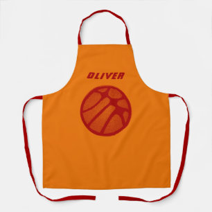 Basketball Ball Orange Red Sports Kids Name Apron