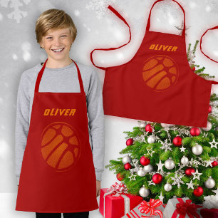 Basketball Ball Orange Red Sports Kids Name Apron