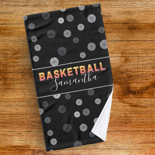 Basketball Ball Pattern Personalised Player Name   Hand Towel