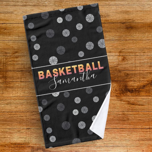 Basketball Ball Pattern Personalised Player Name   Hand Towel (Creator Uploaded)